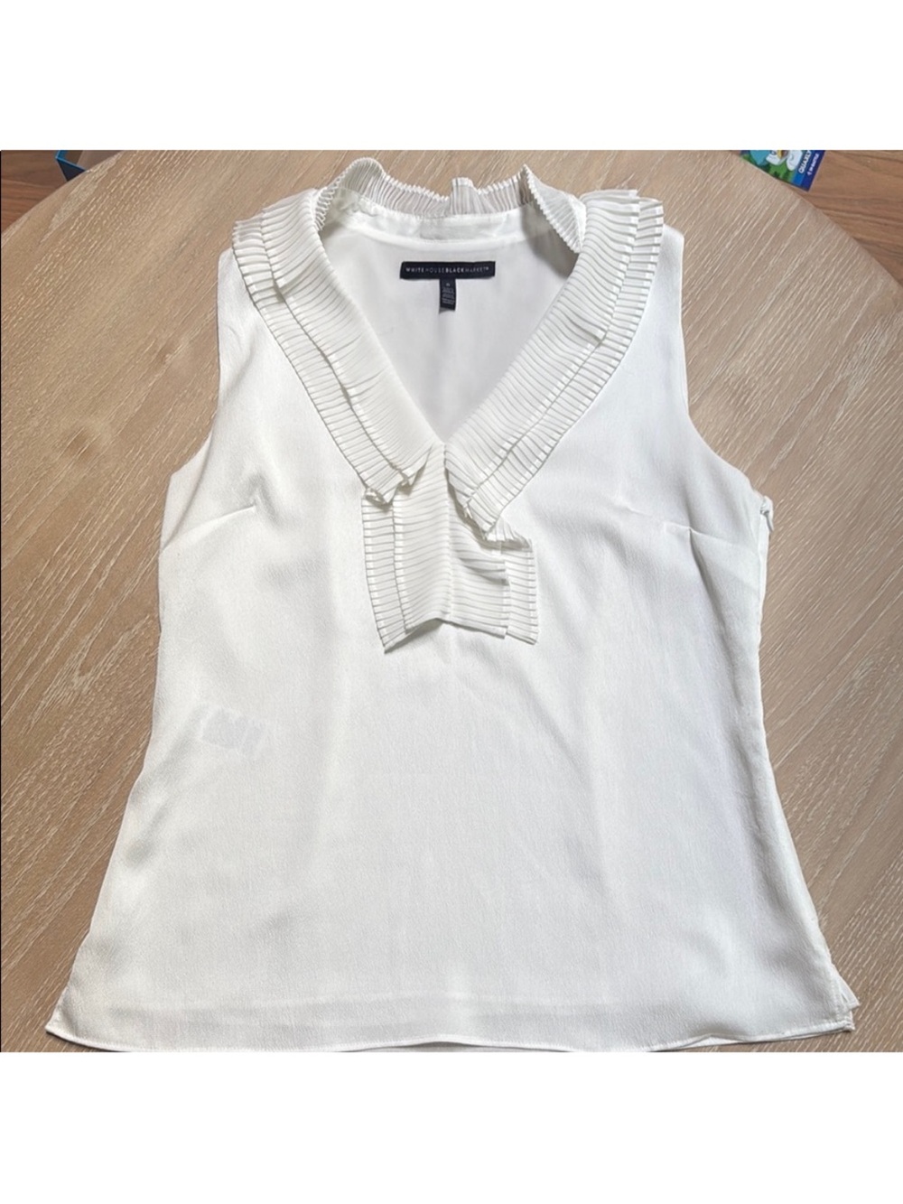 White House Black Market Cream Ruffle V-Neck Sleeveless Top